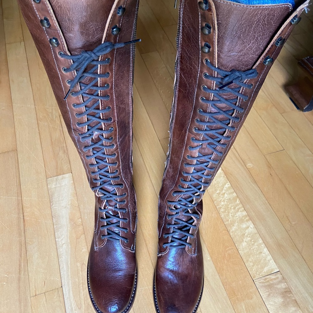 Bed|Stu Knee High Lace-Up Women's Leather Boots - Brown - Size 8 - Picture 2 of 16